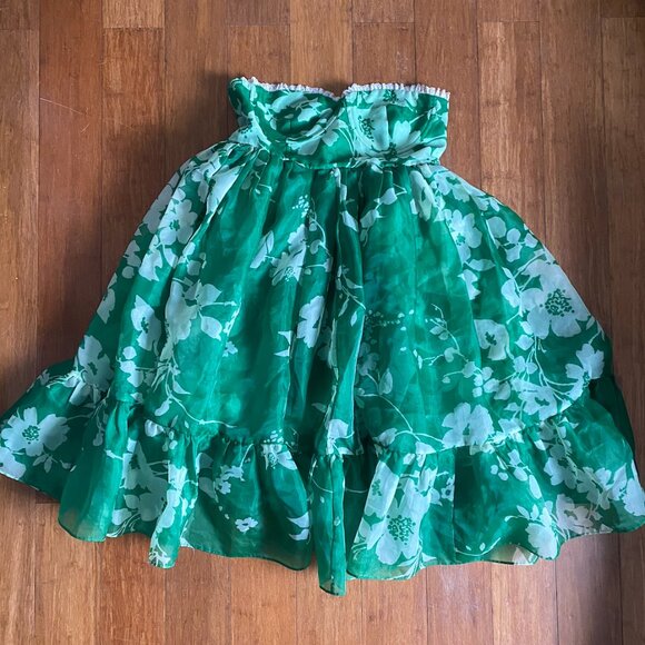 Anthropologie Selkie Floral Corset Dress Puff Hem Green Tea Party (Size XL) - Picture 7 of 7